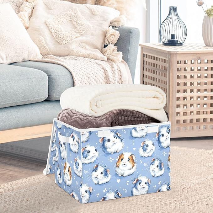 Storage Cube with Lid Blue Guinea Pigs Print 16.5×12.6×11.8 IN 1 Pack Collapsible Large Capacity Foldable Storage Basket Bin Organizer