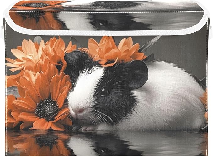 AIXIWAWA Lidded Storage Cube (Guinea Pig Flower) Fabric Foldable Closet Bins with Flip Lid and Handles Organizer Basket Container 16.5 x 12.6 x 11.8 IN