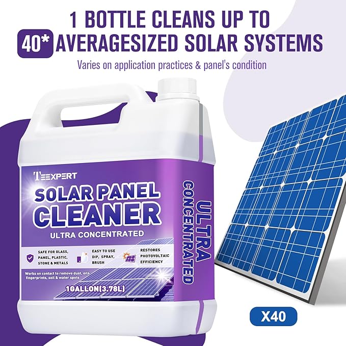 Teexpert Solar Panel Cleaner (1Gallon Makes 600 Gallons) Ultra Concentrated Glass &amp Solar Panel Cleaning Pro Quick Dry Streak-Free Remove Dirt Dust Droppings Fingerprints Oils &amp Water Sp