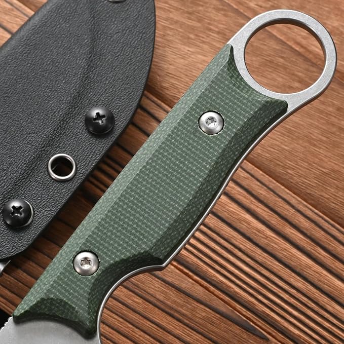 FF103 Fixed Blade KnifeAUS-10 steel Blade Micarta Handle Full Tang Knife for Outdoor Camping Hunting Fishing Working(Green)