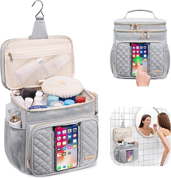 Large Toiletry Bag for Women MenBathroom BagWater Resistant Shower BagMakeup BagPortable Shower Caddy for College DormHanging Travel Toiletry Bag with Transparent Waterproof Phone Pocket