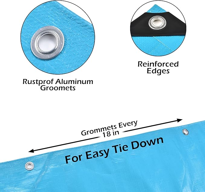 Tarps Heavy Duty Waterproof 10x12-12 mil Thick Camping Tent - Blue Tarp 10x12 UV Resistant Rip &amp Tear Proof with Metal Grommets – Multipurpose Use for Camping Tent Boat RV Car &amp Pool Cov