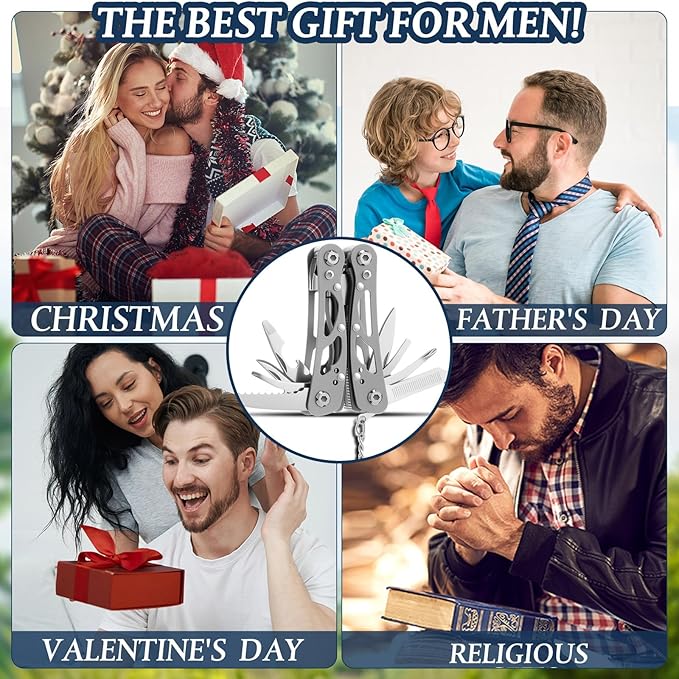 6 Pack Father's Day Mini Multitool Pliers Gifts with Man of God Cards for Men Him Dad Boyfriend Small Multitool Pocket Pliers Stainless Steel Mini Plier Man of God Gifts Father's Day Gift