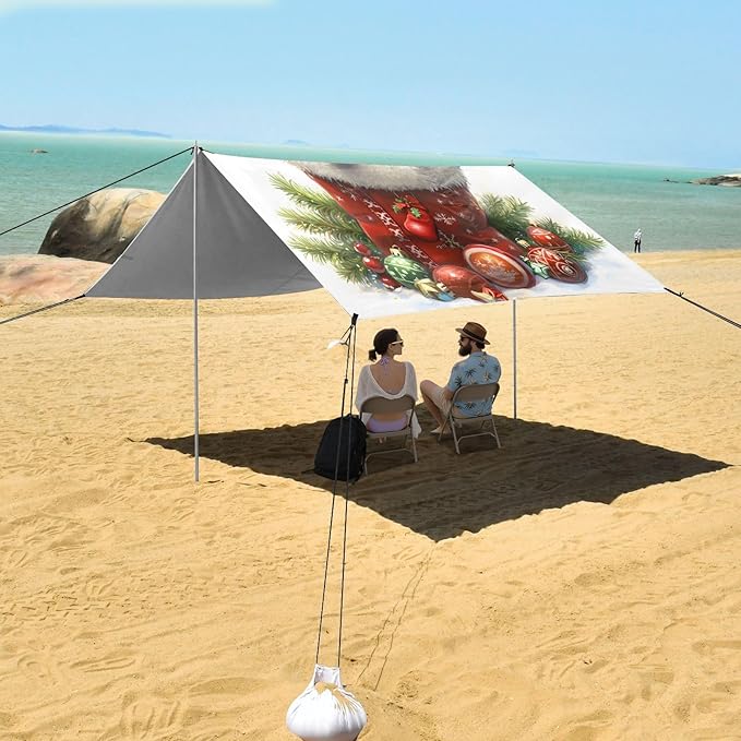 ALAZA Christmas Bear Beach Tent Sun Shelter UPF50+ Protection Beach Shade Canopy w/ 4 Sandbags for Outdoor Camping Fishing Backyard Fun Picnic 10x9 ft