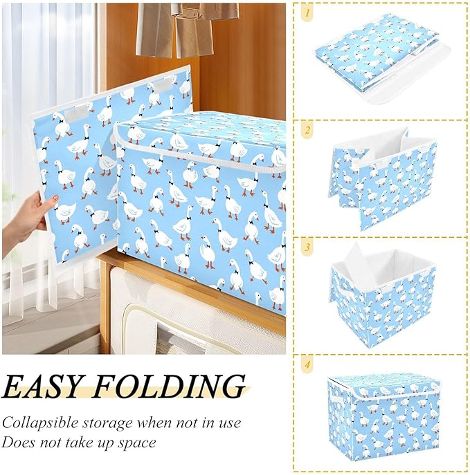 Storage Box Duck Geese Closet Storage Bins with Lids Foldable Oxford Fabric Storage Box for Home Bedroom Closet Office (16.5x12.6x11.8 in)