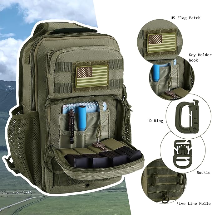 Rover Sling Pack Tactical Shoulder Sling Bag Backpack with Bottle Holder Crossbody Chest Bag Olive