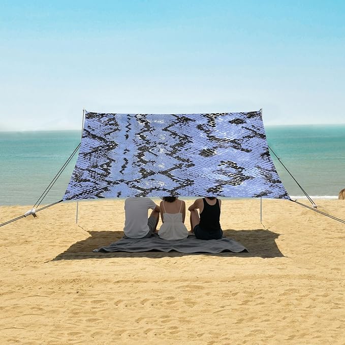 ALAZA Light Blue Snake Print Beach Tent Sun Shelter UPF50+ Protection Beach Shade Canopy w/ 4 Sandbags for Outdoor Camping Fishing Backyard Fun Picnic 10x9 ft
