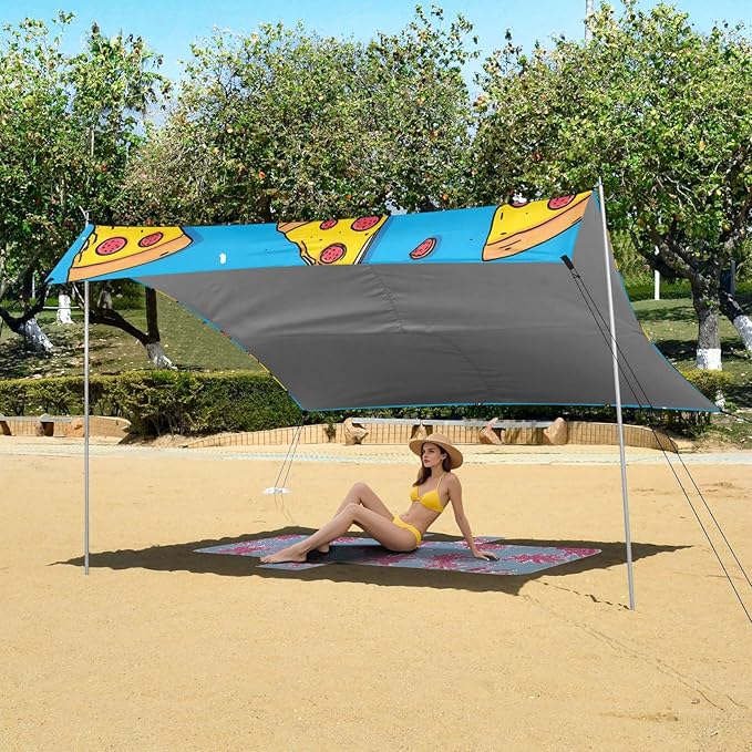 ALAZA Yellow Pizza Pattern Beach Tent Sun Shelter Portable Canopy Sunshade for Outdoor Camping Picnics Backyard Fun 10x9 ft