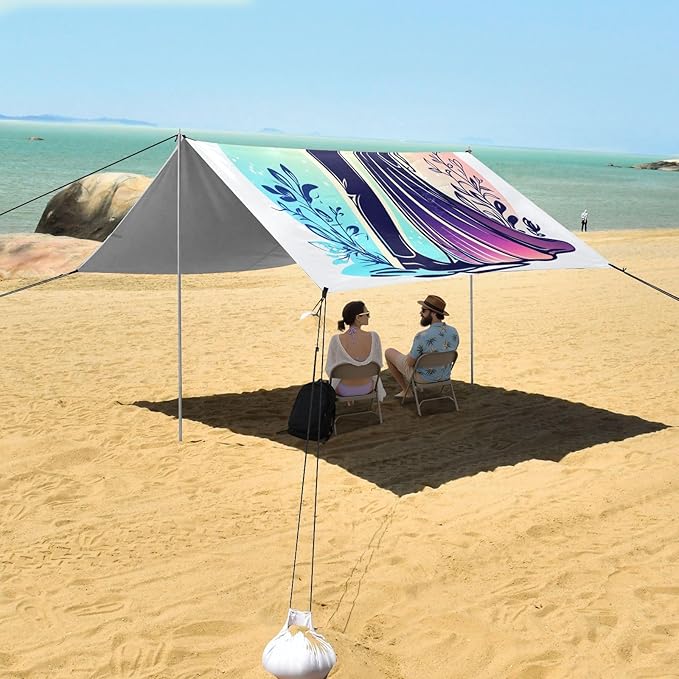 ALAZA Wedding Couple Beach Tent Sun Shelter UPF50+ Protection Beach Shade Canopy w/ 4 Sandbags for Outdoor Camping Fishing Backyard Fun Picnic 10x9 ft