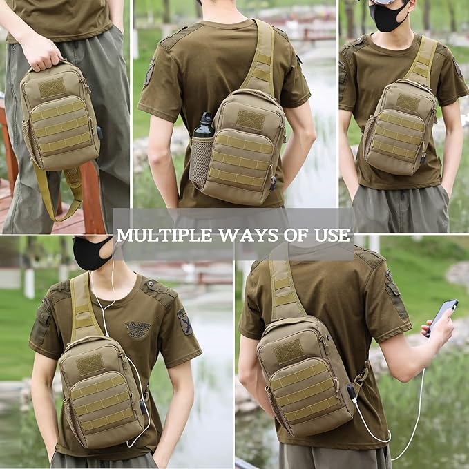 Valinov Tactical Shoulder BagMolle Shoulder BackpacksMilitary Sling Daypack Backpack with USB Charging port