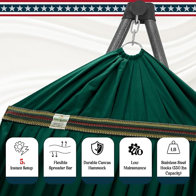 Tranquillo Uniki Hammock with Stand – 550 lbs Capacity Foldable &amp Portable Heavy-Duty Indoor/Outdoor Hammock with Premium Carry Bag Emerald Green