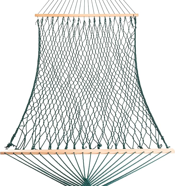 Castaway Living 13 ft. Double Traditional Hand Woven Green Polyester Rope Hammock – 2-Person 450 lb Capacity Free Extension Chains &amp Tree Hooks Designed in The USA
