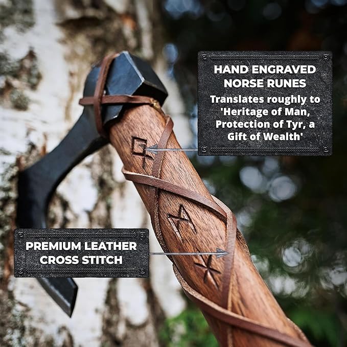 VK Two Handed Large Berserker Axe Large Norse AxesScandinavian Style Viking Axe Double Headed ax Real Battle ax Wood Handle self Defense Weapons War Hatchet
