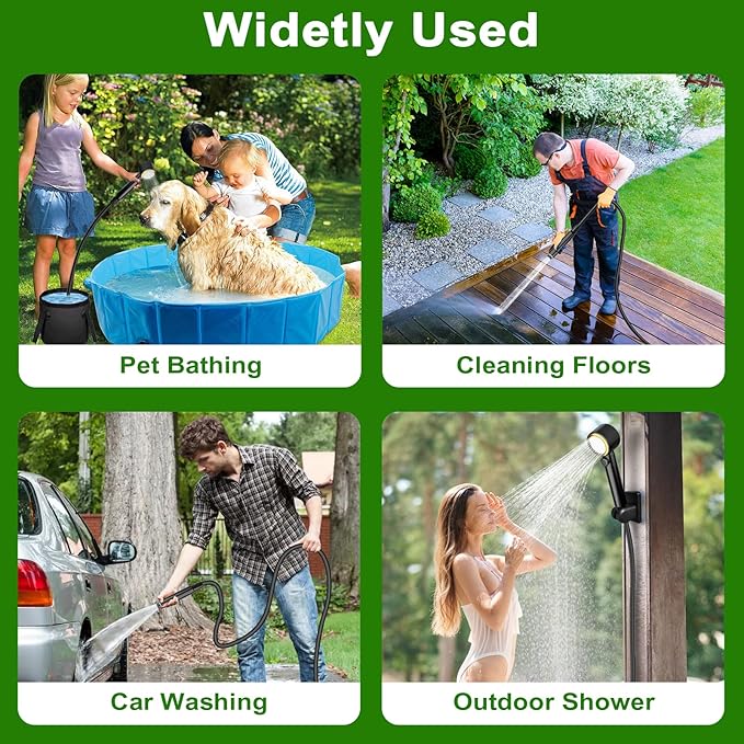 JITUIHOM Portable Camping Shower with 7800mAh Battery - 190 Minutes Runtime Smart LED Display &amp 4 Spray Modes for Outdoor Activities Hiking Traveling and Pet Bathing(6000mAH-Dark Green)