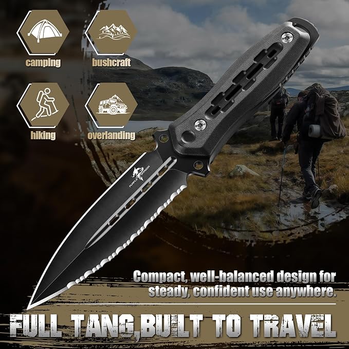 Purple Dragon Fixed Blade Knife with Kydex Sheath440C Steel Full Tang Outdoor Utility Knife with G10 Handle for Camping HikingBushcraft &amp Outdoor Use-Black