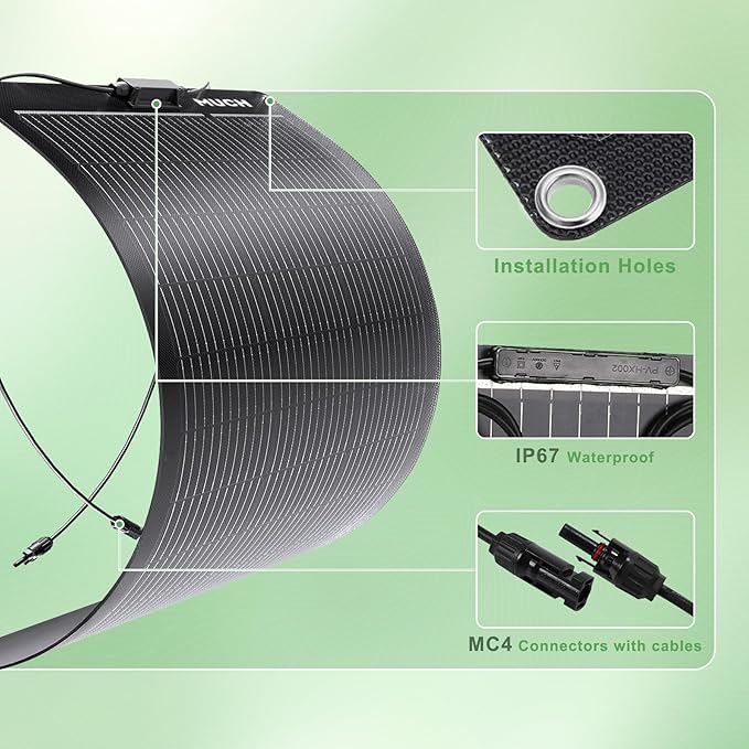 100W Flexible Solar Panel Bendable 12V Monocrystalline Ultra-Flexible Bendable Mono Off-Grid Charger for Marine RV Cabin Van Car Boat Curve Surfaces