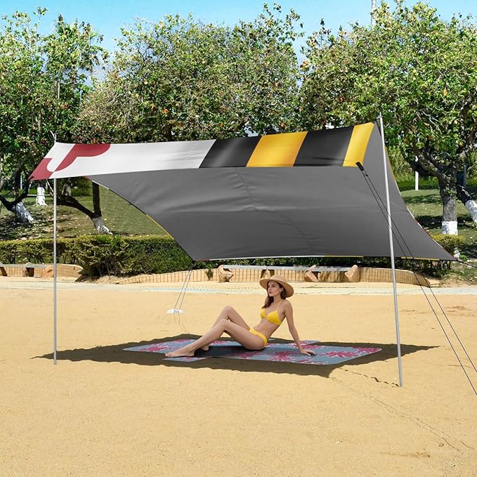 Maryland State Flag Md Beach Cabana UPF50 Waterproof Sun Shelter with Sturdy Poles Sandbags and Shovel for Camping Picnics Backyard &amp Fishing