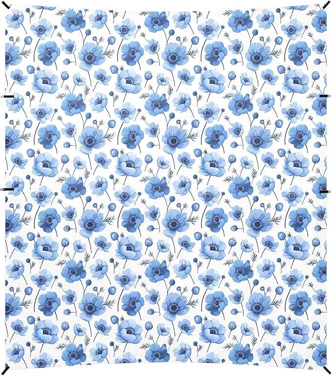 ALAZA Blue Anemone Flower Beach Tent Sun Shelter UPF50+ Protection Beach Shade Canopy w/ 4 Sandbags for Outdoor Camping Fishing Backyard Fun Picnic 10x9 ft