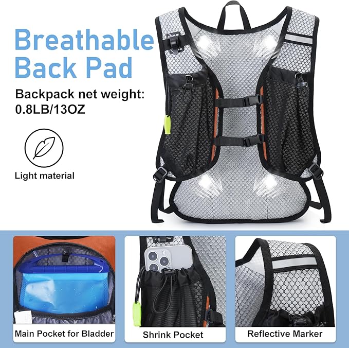 Lightweight Hydration Backpack Running Backpack with 2L Water Bladder Hydro Water Daypack for Cycling Hiking Rave for Men Women