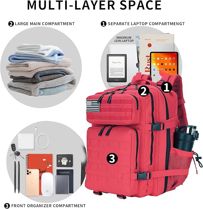 Lovelinks21 25L Military Tactical Backpack Small Assault Pack Molle Daypack for Men and Women for Work Travel Gym Outdoor Hiking Camping (Red)