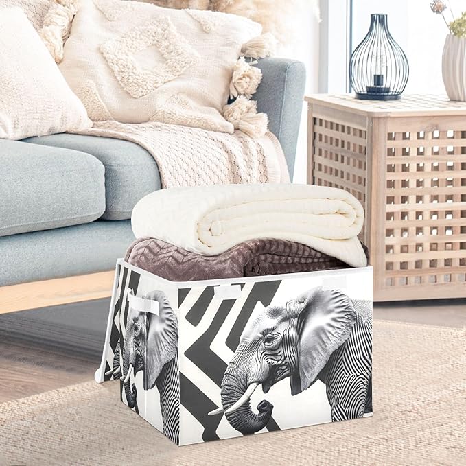 Storage Cube with Lid Abstract Elephant Print 16.5×12.6×11.8 IN Collapsible Large Capacity Foldable Storage Basket Bin Organizer