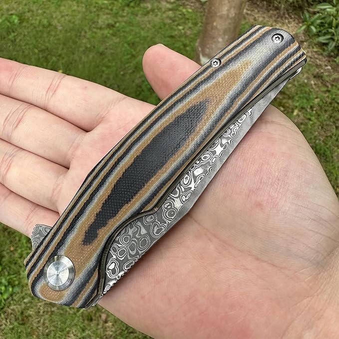 Damascus Steel Folding Pocket Knife 3.74 VG10 Blade for Men and Women Two-Tone G10 Handle EDC Knife with Liner Lock for Outdoor Survival Camping Collection Hunting