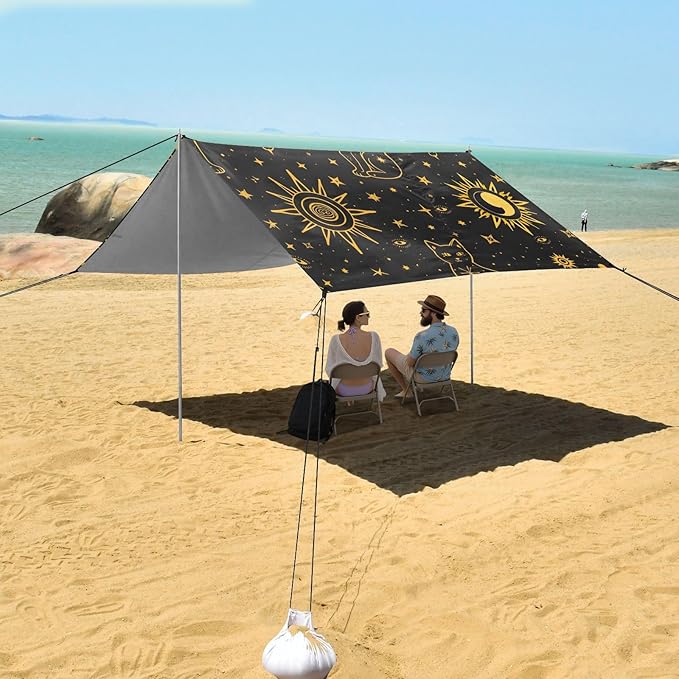 ALAZA Golden Edged Cat Pattern Beach Tent Sun Shelter Portable Canopy Sunshade for Outdoor Camping Picnics Backyard Fun 10x9 ft