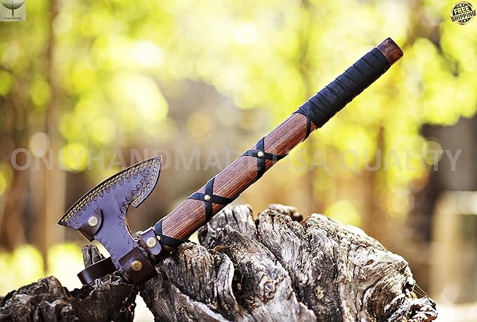 Custom Gift Forged Carbon Steel Viking Axe with Rose Wood Shaft Viking Bearded Camping Axe &amp Hatchet Birthday Gift for Him Ragnar Axe axis (Ragnar)