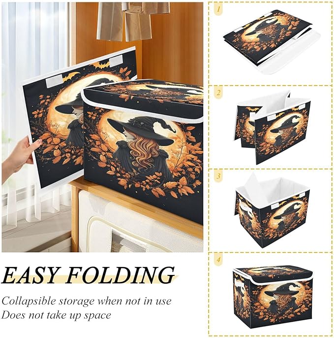 senya Halloween Baskets Collapsible Storage Bins with Lids Autumn Witch Halloween Storage Boxes Clothes Baskets for Organizing