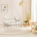 RELAX4LIFE Hammock Macrame Swing Chair - Swinging Chair w/Removable Cushion &amp Handwoven Tassels Max 440 LBS Indoor Outdoor Hanging Chair for Bedroom Patio Porch Boho Hammock Swing (52 x 26 inch