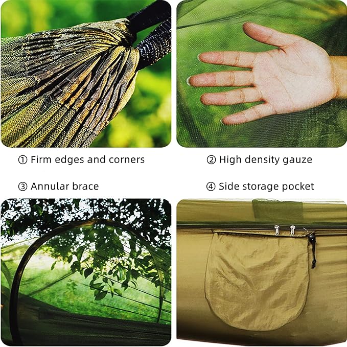 LFL Camping Hammock with Mosquito Net Hammocks with 13ft Tree Straps Carabiners Automatic Quick Open Outdoor Portable Hammock Nylon Parachute Material Outside Hammocks with Net (Black)