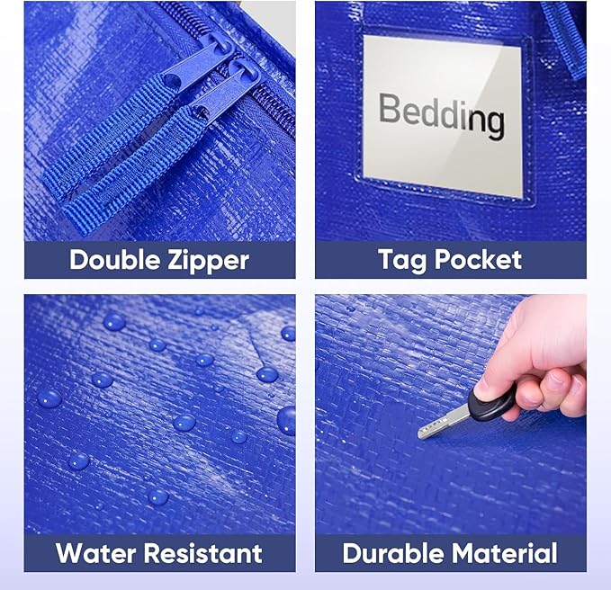 Extra Large Moving Bags with Zippers &amp Carrying Handles Heavy-Duty Storage Tote Moving Boxes for Space Saving (4)