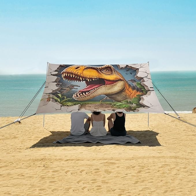 ALAZA 3D Cartoon Dinosaur Wall Hole Beach Tent Sun Shelter Portable Canopy Sunshade for Outdoor Camping Picnics Backyard Fun 10x9 ft