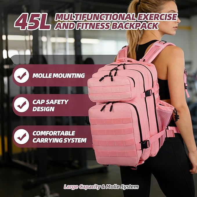 LUPU TACTICAL 45L Backpack for Men and Women 3 Days Assault Pack Outdoor Travel Hiking Camping Rucksack with Molle Webbing (Pink)