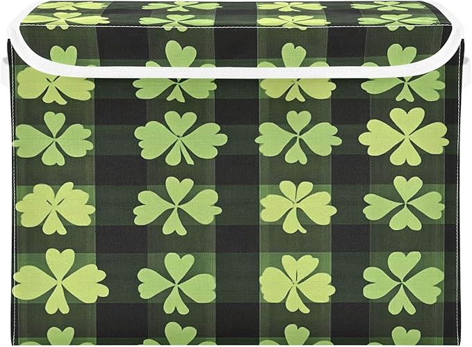 Clover Stripes Fabric Storage Bins with Lids and HandleFoldable Storage Bins with LidsCloset Organizers for Clothes Storage Room Organization Office Storage Chest Organizer