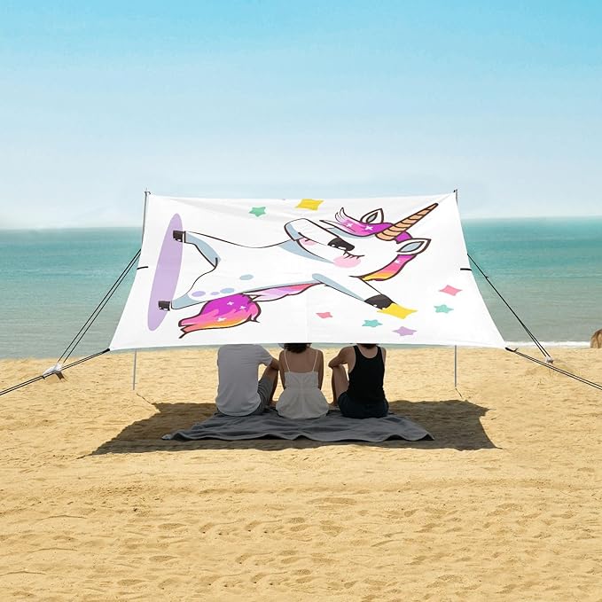 ALAZA Unicorn Dabbing Beach Tent Sun Shelter UPF50+ Protection Beach Shade Canopy w/ 4 Sandbags for Outdoor Camping Fishing Backyard Fun Picnic 10x9 ft