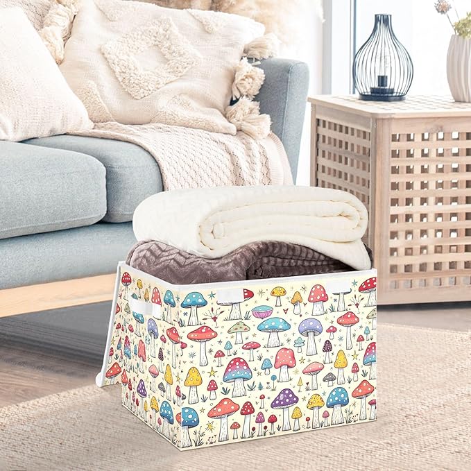 Storage Cube with Lid Anime Mushrooms Print 16.5×12.6×11.8 IN Collapsible Large Capacity Foldable Storage Basket Bin Organizer