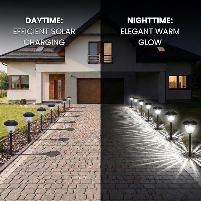 Energizer Solar Lights for Driveway - 8 Pack 15 Lumen Solar Landscaping Lights with Patterned Glass &amp Metal Finish Easy to Install Weather Resistant &amp Waterproof Walkway Lights for Patio - Bl