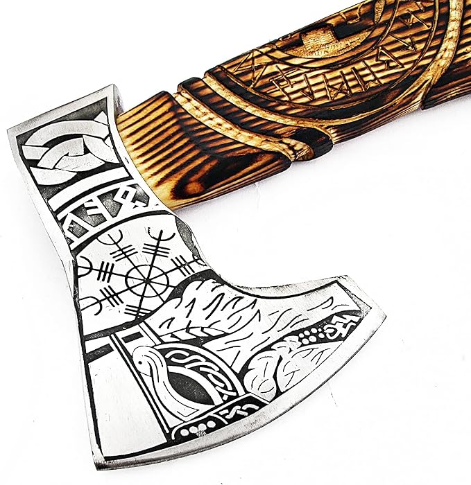 Custom Gift Forged Carbon Steel Viking Axe with Ash Wood Shaft - Viking Bearded Camping Axe 9970