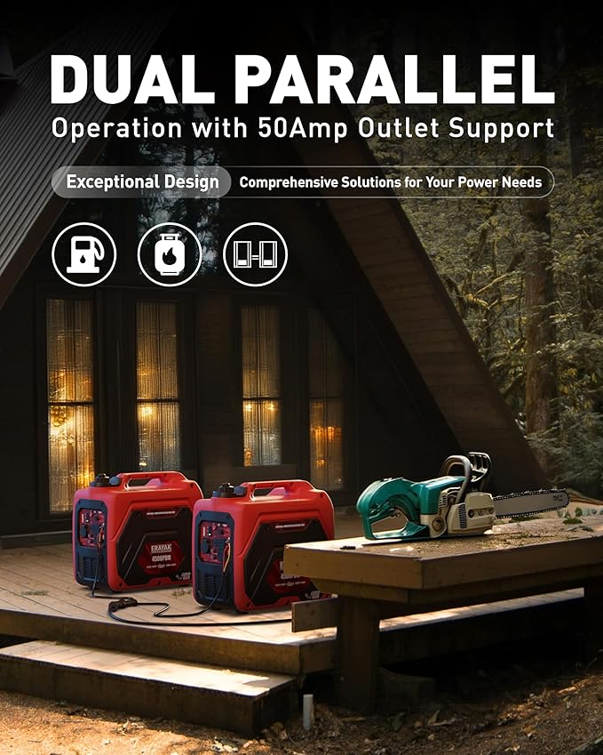 ERAYAK 4500W Dual-Fuel Portable Inverter Generator for Home Use Camping Outdoor 30A RV Ready Auto Switch Gas and Propane Powered EPA CO Sensor Parallel Ready Campact Design