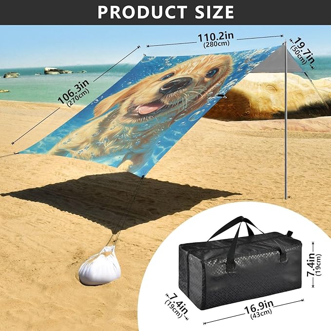 ALAZA Underwater Funny Puppy Dog Beach Tent Sun Shelter Portable Canopy Sunshade for Outdoor Camping Picnics Backyard Fun 10x9 ft