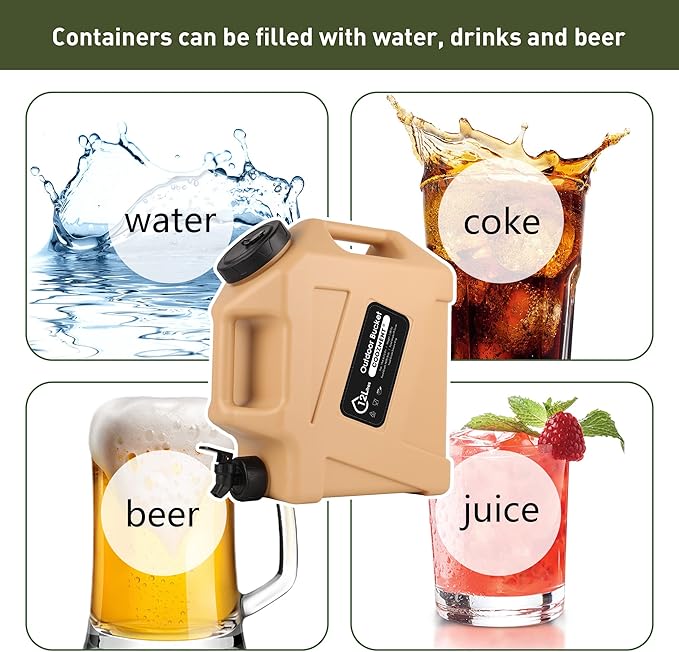 3.2 Gallon/5 Gallon Water Containers with Spigot BPA Free Water Jug Military Green Water Tank Multifunction Water Storage Containers for Camping Outdoor HikingEmergency Stroage