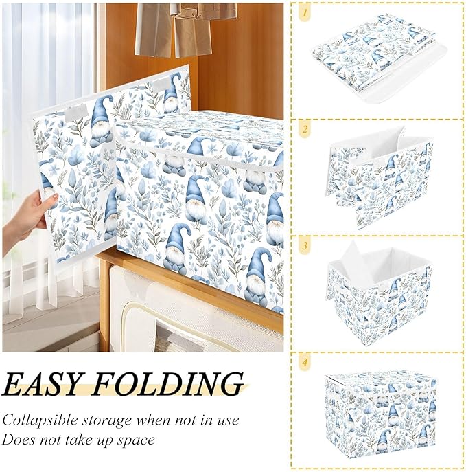 AIXIWAWA Lidded Storage Cube (Gnome Blue) Fabric Foldable Closet Bins with Flip Lid and Handles Organizer Basket Container 16.5 x 12.6 x 11.8 IN