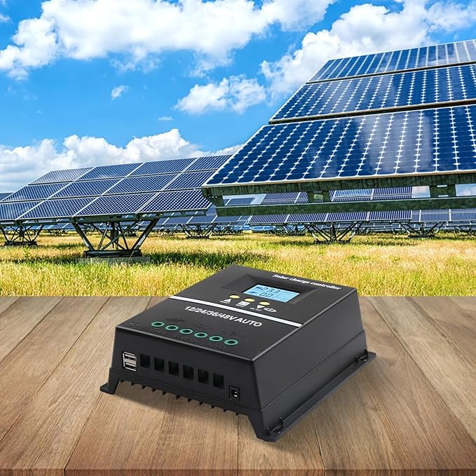 200A MPPT Solar Charge Controller with LCD Display Battery Regulator for 12V 24V 36V 48V System Dual USB Ports Aluminum Heat Sink