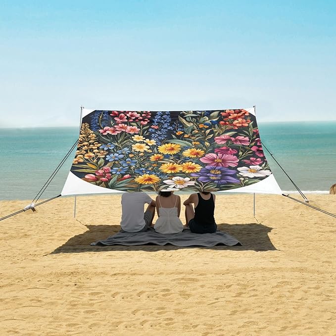 Flowers Orchid Callistephus Beach Cabana Tent UPF50 Lightweight Portable Sun Shelter with Sandbags and Shovel for Camping Trips Fishing Backyard Fun or Picnics