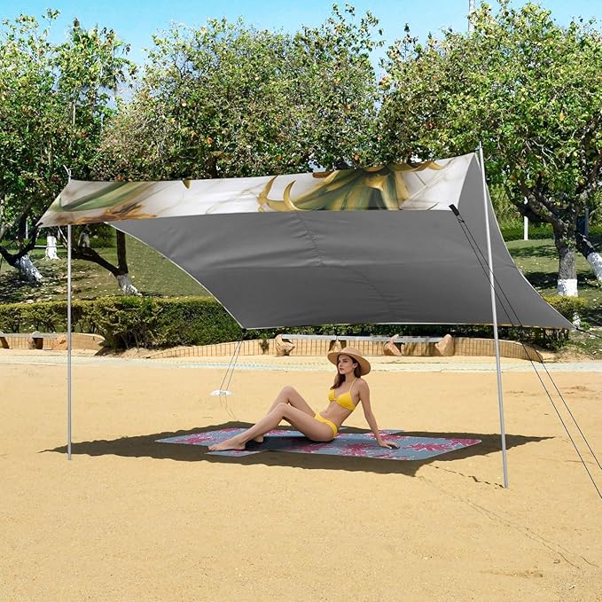 ALAZA Pineapples Marble Background Beach Tent Sun Shelter Portable Canopy Sunshade for Outdoor Camping Picnics Backyard Fun 10x9 ft