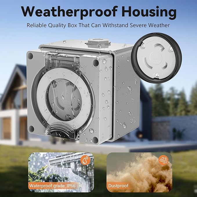 30 Amp Locking Generator Power Inlet Box NEMA L5-30C Female Power Inlet Box for 3 Prong Generator Cord Welding Machines 125Volt 3750 Watts IP66 Outdoor Dustproof and Weatherproof Outdoor Use