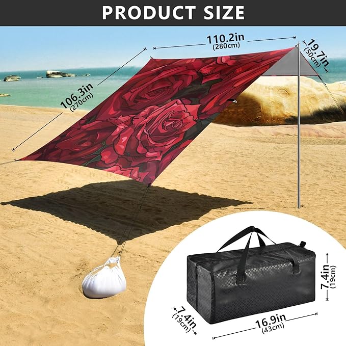 ALAZA Roses Seamless Beach Tent Sun Shelter Portable Canopy Sunshade for Outdoor Camping Picnics Backyard Fun 10x9 ft