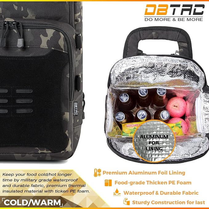 DBTAC Tactical Large Shoulder Chest Pack with Sling + Tactical Lunch Backpack (Charcoal Camo)
