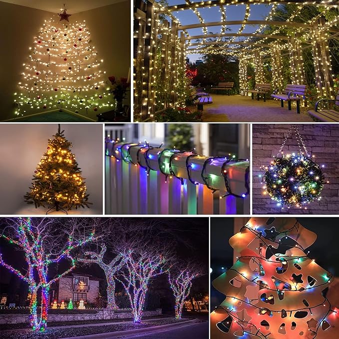 2 Pack 480 LED Solar Chrismas Lights Outdoor 170 FT Solar String Lights for Outside with 8 Modes &amp Memory Function Waterproof Twinkle Light for Xmas Tree Party Decorations (Warm White &amp Mult